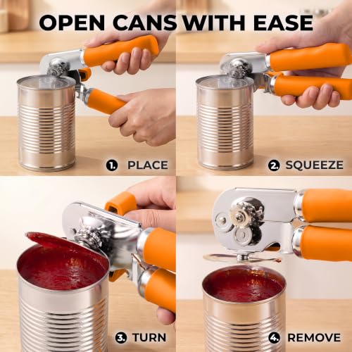 Stainless Steel Swing Open Manual Can Opener Comfortable Grip (Orange / Swing Open)