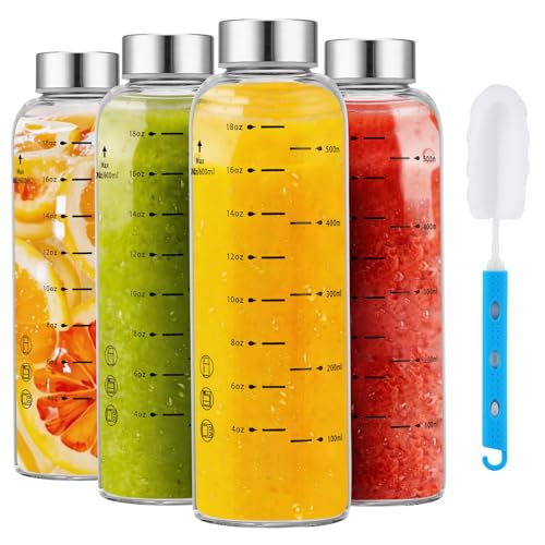 Glass Juice Bottles 4 Pack 20 oz (20 Ounces / 4 Pack Silver Lid)