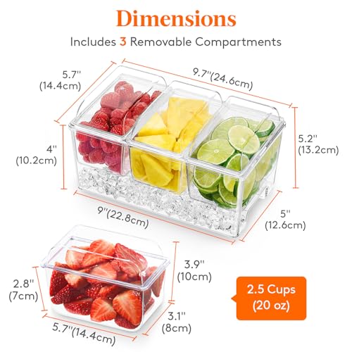 Chilled Condiment Caddy with 3 Compartment & Individual Lids (without Accessories / 3 Containers)