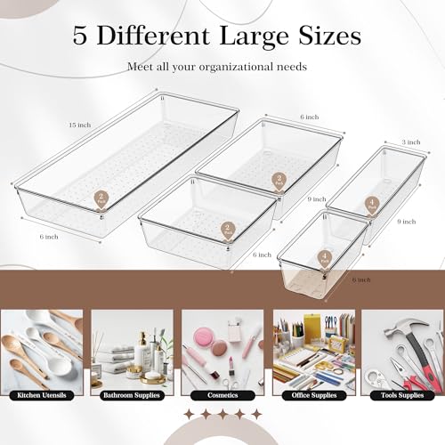 14 PCS Clear Plastic Drawer Organizer Set (14 Count)