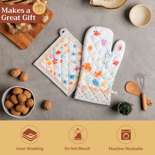 Maison d'Hermine Oven Gloves 100% Cotton Oven Mitt (039 - Summer Whisper / 7.5" x 13" (Oven Mitt))