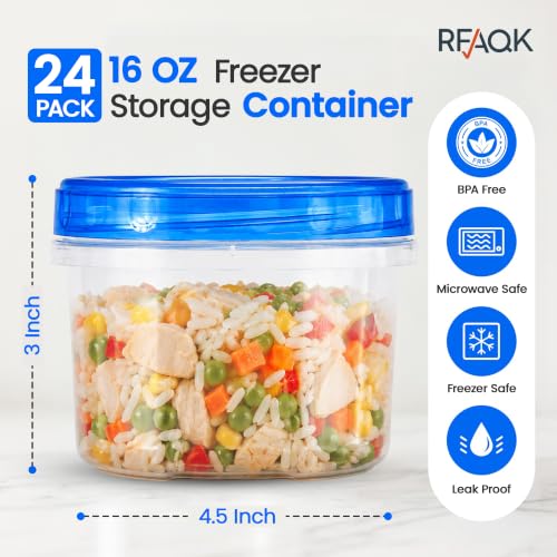 Freezer Storage Containers with Lids (12 PACK - 16 OZ - BLUE)