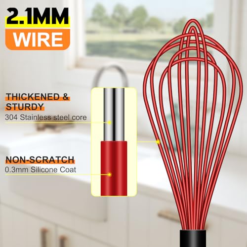 4 Pieces Silicone Whisks Set (Red)