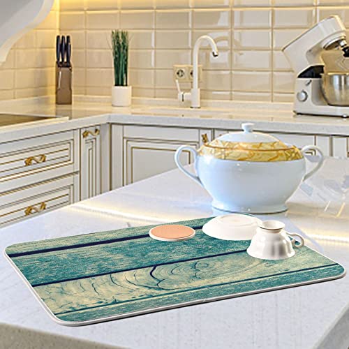 Super Absorbent Dish Drying Mat (Vintage Retro Wooden Background / 16" x 18")