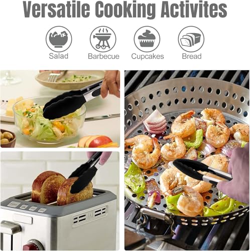 Silicone Kitchen Tongs for Cooking (Black)