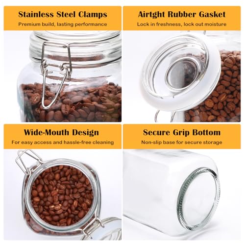 78oz Glass Storage Jars with Airtight Lids Set of 3 (78oz*3-square)