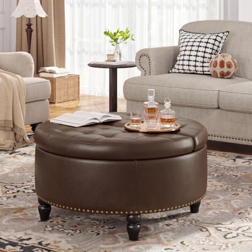 31.5 Inch Large Round Ottoman with Storage Circular (Chocolate)