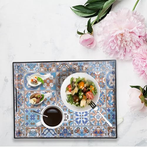 Plastic Serving Tray with Handles for Coffee Table (Multi Boho)