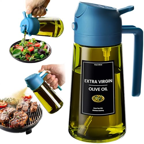 16oz 470ml Olive Oil Dispenser for Kitchen with Stickers (Light-Proof /w Stickers / Blue-02)