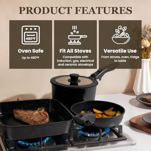 22 Pack Nonstick Pots and Pans Set (Black / 22 Pack)