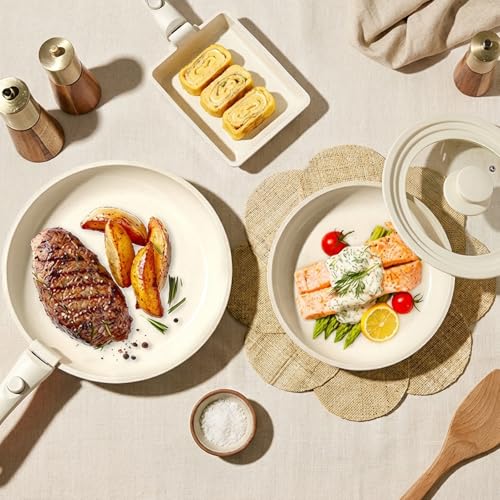 Pots and Pans Set Non Stick (Cream White / 17PCS-Standard)
