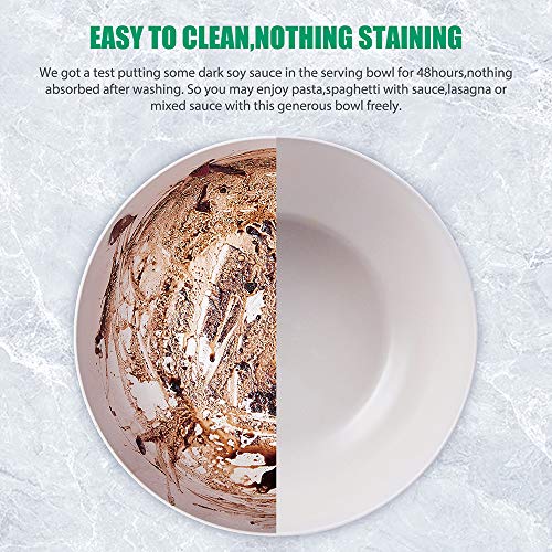 10” Bamboo Fiber Large Salad Serving Bowl Set with Wooden Lid & Servers (9.84 inch / Matte White)