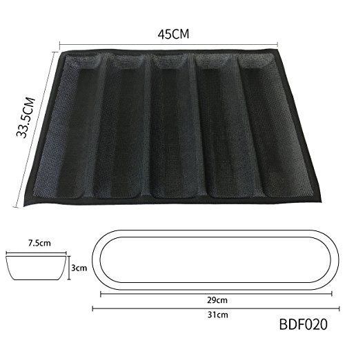 Hot Dog Molds Silicone Bread Forms Non Stick Bakery Trays For Roll Toasting 5 Loaves 12" Sheets