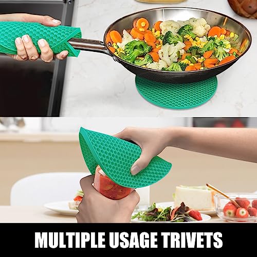 Silicone Oven Mitts and Pot Holders Sets (Green)