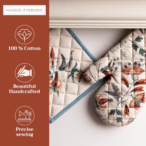 100% Cotton Oven Mitt & Pot Holder Set (060 - Dalida / 7.5" x 13" & 8" x 8" (Oven Mitt & Pot Holder))