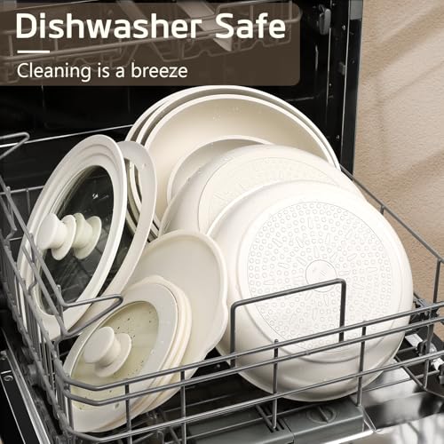 Pots and Pans Set Non Stick (Cream White / 17PCS-Standard)