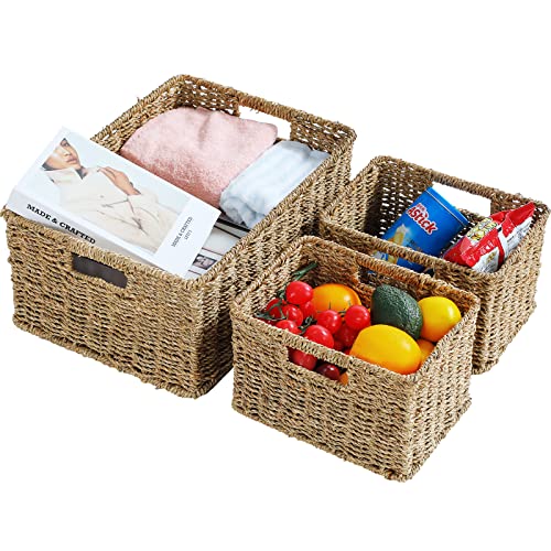 Large Wicker Baskets for Storage (17 x 12.2 x 7.5 inches / Natural (Seagrass))
