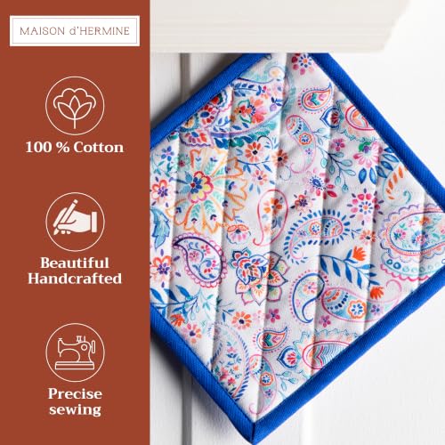 Pot Holders 100% Cotton Potholders (083 - Indian Floral / 8" x 8" (Pot Holder Pack of 2))