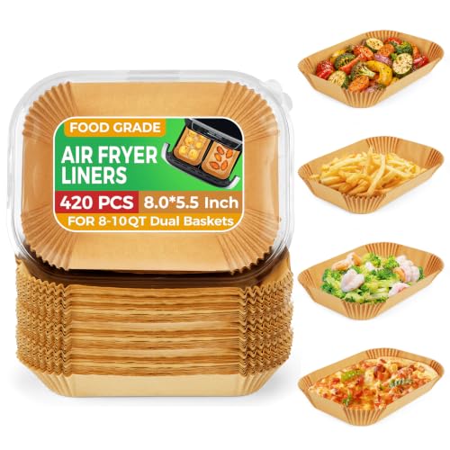 420PCS Air Fryer Liners Disposable 8.0" x 5.5" for Ninja Dual Zone (8" x 5.5" Rectangle)