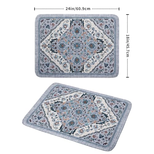 Boho Flower Dish Drying Mat Blue Bohemian Dishes Drainer Rack Mat 18x24 Inch Microfiber Kitchen Drying Pad for Countertop Tableware Decor (Blue Bohemian / 18 x 24 inch)