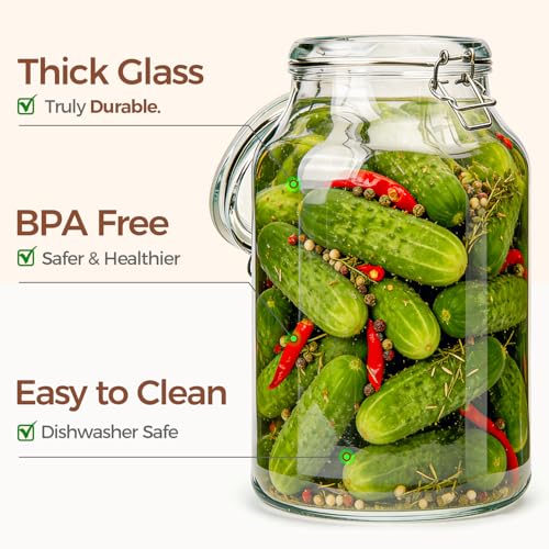 Large Glass Jars with Airtight Lids 1.1 Gallon 2 Pack Wide Mouth (138oz*2)