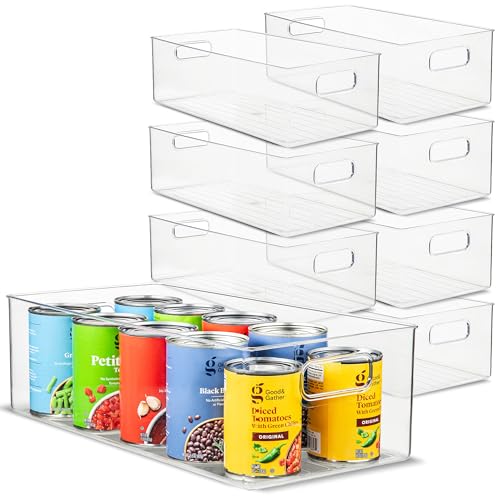 Plastic Food Storage 8 Pack Clear Container Bin with Handles for Organizing Kitchen (16x8x5)