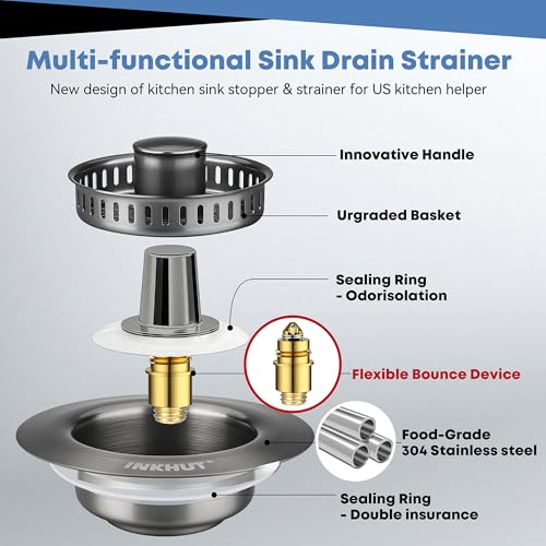 Upgraded 3 in 1 Kitchen Sink Drain Strainer (Dark Grey)