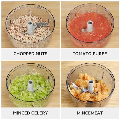 Manual Food Processor Vegetable Chopper 2.3 Cup Small Mini Hand Pull String Onion Chopper Garlic Mincer Cutter with 3 Stainless Steel Blades (White Grey - 2.3 Cup)