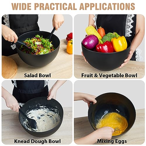 12.6" Extra Large Salad Serving Bowl Set with Wooden Lid&Utensils (12.6 inch / Matte Black)