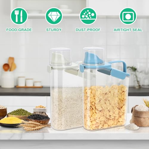 2 Pack Rice Container Cereal Storage Container 3.2 Quarts (Beige&Blue 3.2+3.2Qt)