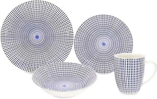 12 Piece Porcelain Dinnerware Set for 4 (Singapore Blue / 12)