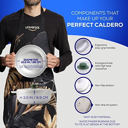 4.2 QT / 4 Liter) Caldero Pot with Lid, Cast Aluminum Rice & Cooking Pot, 12 Cup Capacity for Rice, Beans, Soups, Stews, Frying & Everyday Family Cooking