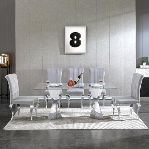 70" Modern Glass Silver Dining Table for 6 (Silver-70" Dining Table)