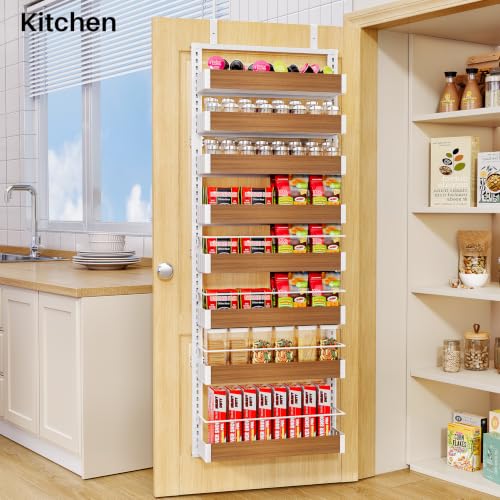 8 Tiers Wooden Over the Door Organizer (Walnut / 17" W x 6" D x 69" H)