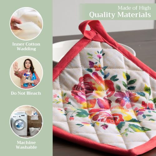Pot Holders 100% Cotton Potholders (081 - Rose Garden / 8" x 8" (Pot Holder Pack of 1))