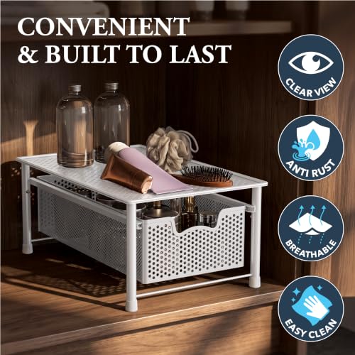 Stackable Cabinet Basket Drawer Organizer (1-Tier / White)