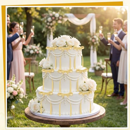 30 Pack Bow Cake Toppers Champagne Gold Ribbon Bows for Cake (Champagne Gold)