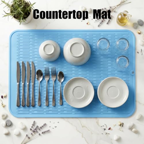 Silicone Dish Drying Mat for Multiple Usage (Light Blue / 32"L x 18"W)