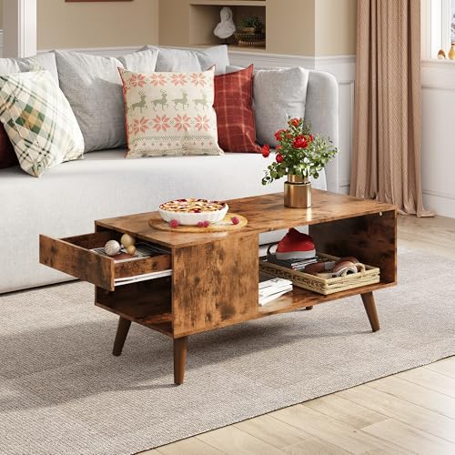 Coffee Table with Side Drawer Storage (Warm Brown / 39" with Drawer)