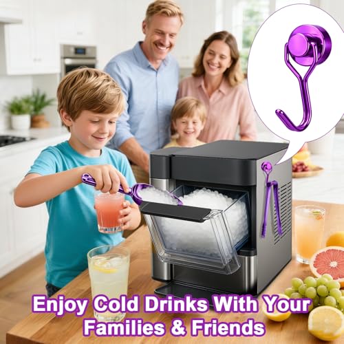 Stainless Steel Ice Scoop for Freezer with Magnetic Hook & Ice Tongs (6oz / Purplr)
