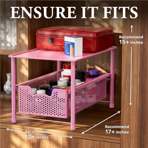 Stackable Under Sink Sliding Basket Drawer (Pink)