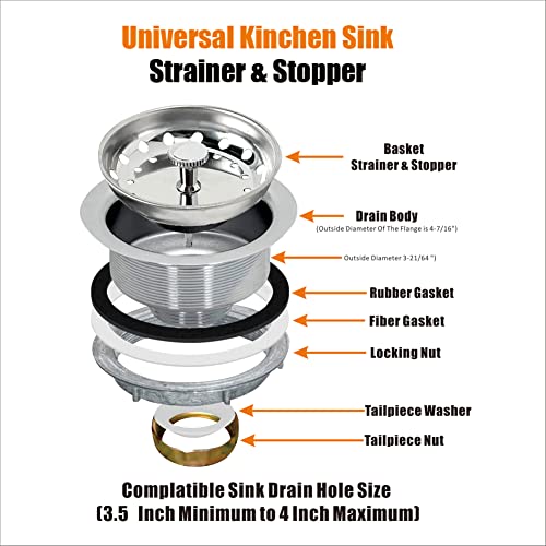 2 Pack Kitchen Sink Basket Strainer and Stopper (Stainless)
