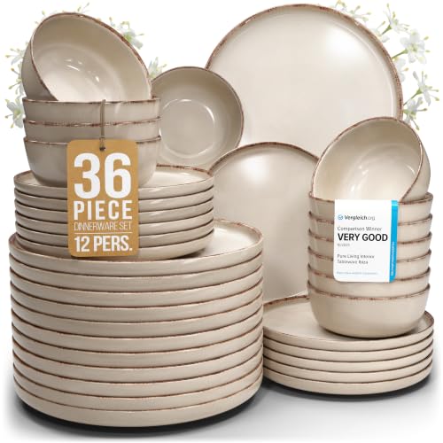 36 Piece Stoneware Dinnerware Set for 12 (Rustic / Beige / Set for 12 (36pcs))