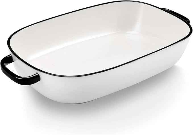 6 Quart Large Rectangular Baking Dish, 16x11 Inches Ceramic Baking Pan Casserole Dish for Cooking,Kitchen and Daily Use, Safe for Oven Microwave Refrigerator Disinfection Cabinet and Dishwasher,White