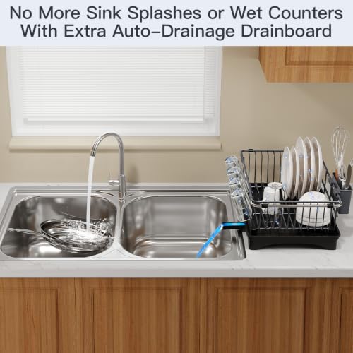 Grey Expandable Dish Drying Rack Over Sink with Extra Drainboard (Gray / For 11.5"-16" W Sink with Cup Holder & Drainboard)