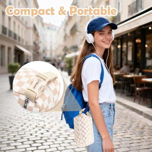 Freezable Snack Bag with Removable Ice Packs (with Ice Packs - Checkered Khaki)