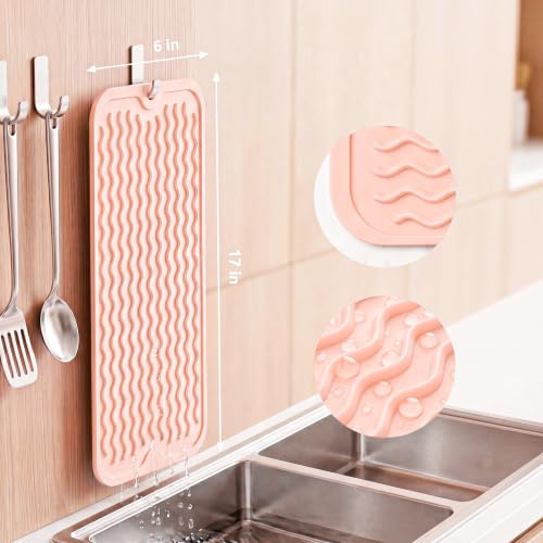 Silicone Dish Drying Mat for Multiple Usage (Pink / 17"L x 6"W)