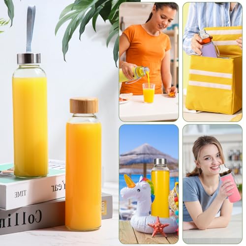 12 Pcs 18 oz Glass Water Bottles Glass Juice Bottles with Protection Sleeves