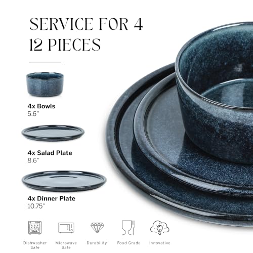 Eden 12 Piece Dinnerware Set Stoneware (Dark Blue / 12-Piece - Service for 4)
