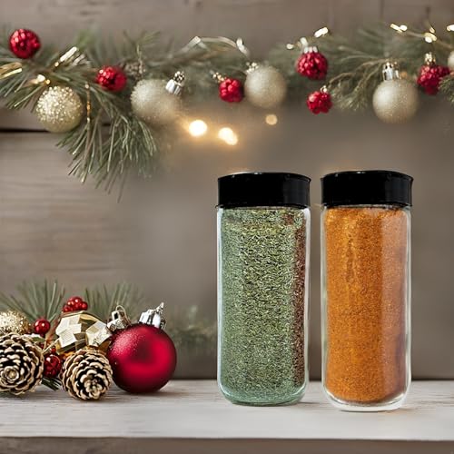 16oz Glass Spice Shakers with Lids (Tall Spice 16oz Black 7 Holes Set of 3)